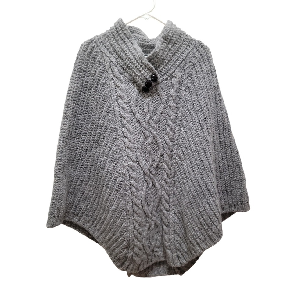 Doogan Donegal Sweater Shawl Women's Gray Cable Knit Wool Ireland Hand Loomed